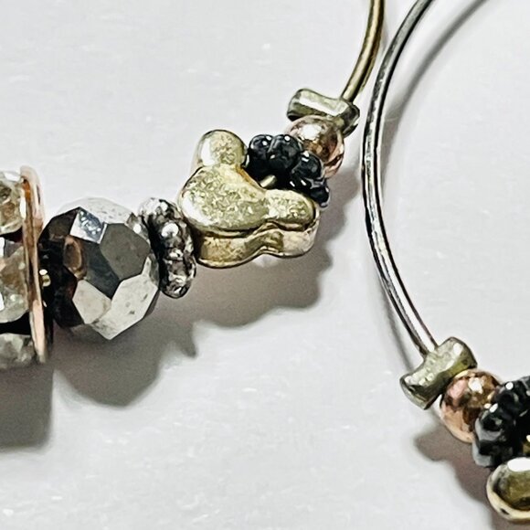 Disney Mickey Mouse Charm Hoop Earrings Gold Tone Beaded Drop - Picture 7 of 11